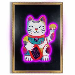 Πίνακας "Lucky Cat" Με Neon LED Φωτισμό 50x70 Εκ.