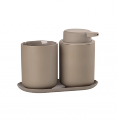 Zone Denmark Σετ Μπάνιου 3 Τμχ Stoneware/Abs 18x9,5x13,5 Εκ. - Ume Taupe