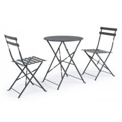 Bizzotto Wissant Σετ Τραπέζι Με 2 Καρέκλες Μεταλλικό Ανθρακί 60x60x71